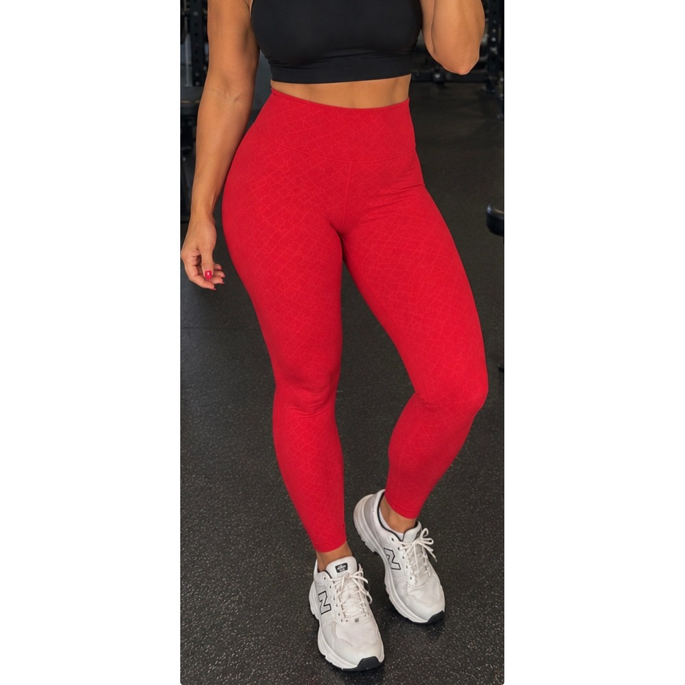 SHEFIT Leggings Women 1 Luxe Red Excellent High Rise Monogram 140003